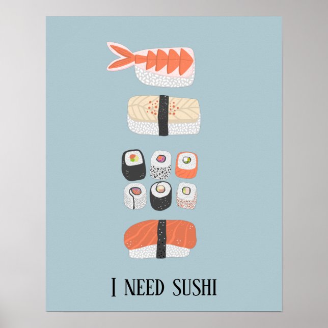 Japanese Sushi Nigiri Maki Roll Custom Text Poster (Front)