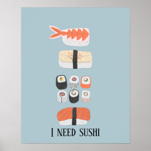 Japanese Sushi Nigiri Maki Roll Custom Text Poster