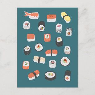 Japanese Sushi Nigiri Maki Roll Postcard