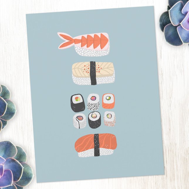 Japanese Sushi Nigiri Maki Roll Stack Postcard (Sushi Japanese food art postcard)