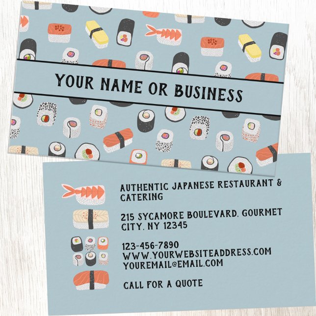Japanese Sushi Restaurant Business Card (Japanese sushi restaurant catering business card)