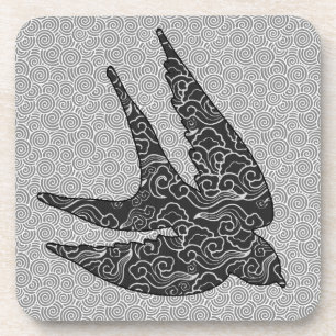Japanese Swallow in Flight, Charcoal & Light Grey Coaster