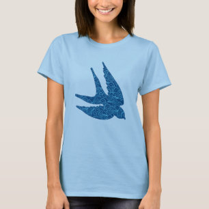 Japanese Swallow in Flight, Cobalt and Pale Blue T-Shirt