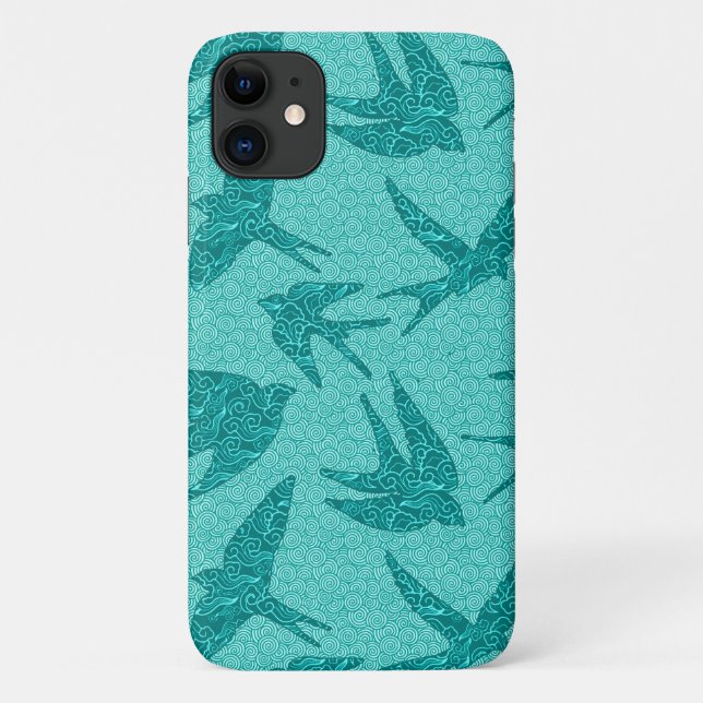 Japanese Swallows in Flight, Turquoise and Aqua Case-Mate iPhone Case (Back)