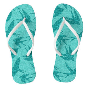 Japanese Swallows in Flight, Turquoise and Aqua Jandals