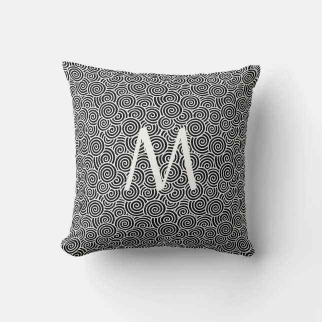 Japanese swirl pattern - black and white cushion (Front)