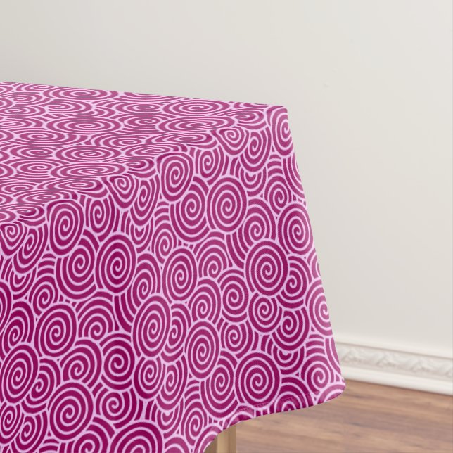 Japanese swirl pattern - burgundy and pale pink tablecloth (In Situ)
