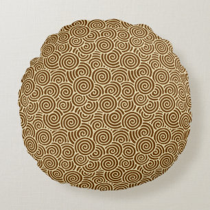 Japanese swirl pattern - chocolate brown round cushion