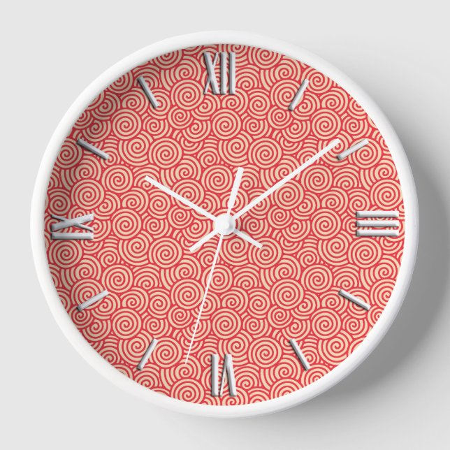 Japanese swirl pattern - coral orange clock (Front)