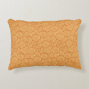 Japanese swirl pattern - coral orange decorative cushion