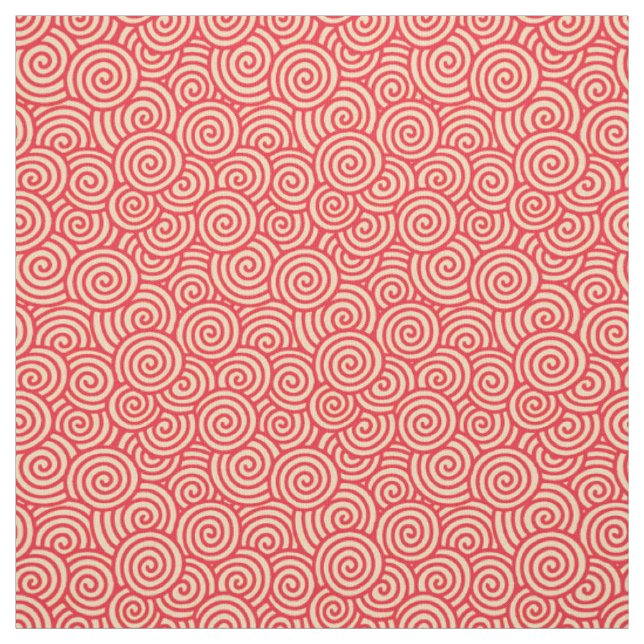 Japanese swirl pattern - coral orange fabric (Swatch)