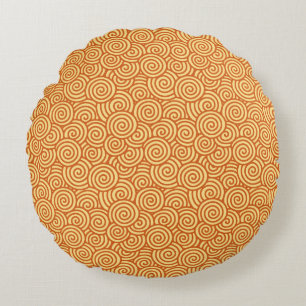 Japanese swirl pattern - coral orange round cushion
