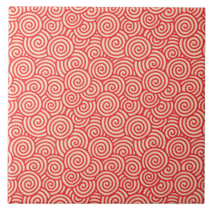 Japanese swirl pattern - coral orange tile