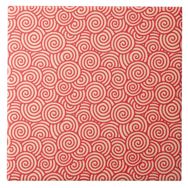 Japanese swirl pattern - coral orange tile (Front)