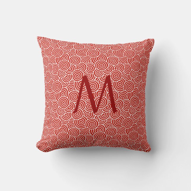 Japanese swirl pattern - deep red and white cushion (Front)