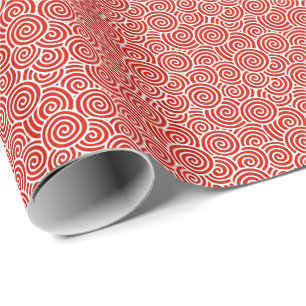 Japanese swirl pattern - deep red and white wrapping paper