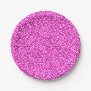 Japanese swirl pattern - fuchsia pink and white paper plate