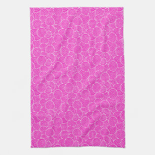 Japanese swirl pattern - fuchsia pink and white tea towel