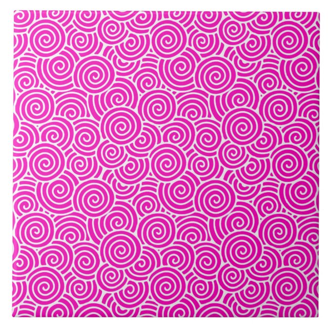Japanese swirl pattern - fuchsia pink and white tile (Front)