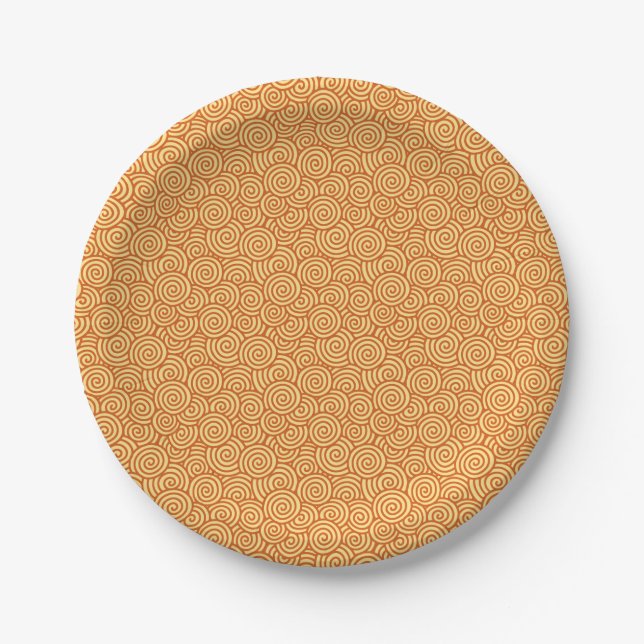 Japanese swirl pattern - mandarin & light orange paper plate (Front)