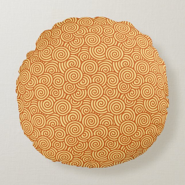 Japanese swirl pattern - mandarin & light orange round cushion (Front)