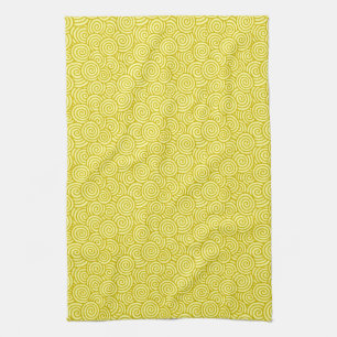 Japanese swirl pattern - mustard and light yellow tea towel