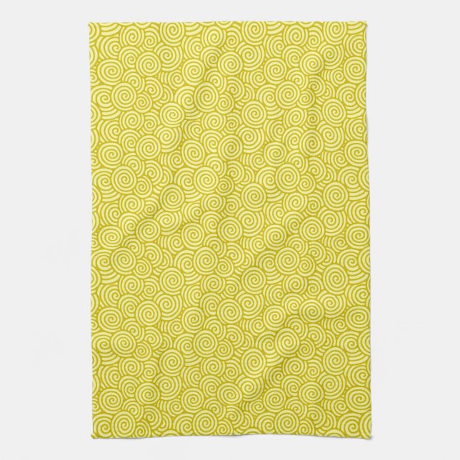Japanese swirl pattern - mustard and light yellow tea towel (Vertical)