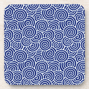Japanese swirl pattern - navy blue and white coaster