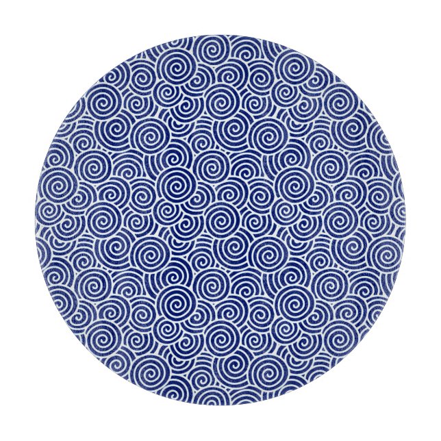 Japanese swirl pattern - navy blue and white cutting board (Front)