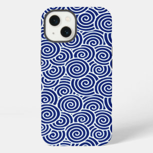 Japanese swirl pattern - navy blue and white iPhone 13 case