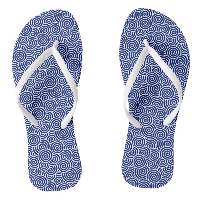 Japanese swirl pattern - navy blue and white jandals (Footbed)