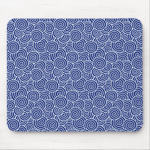 Japanese swirl pattern - navy blue and white mouse pad