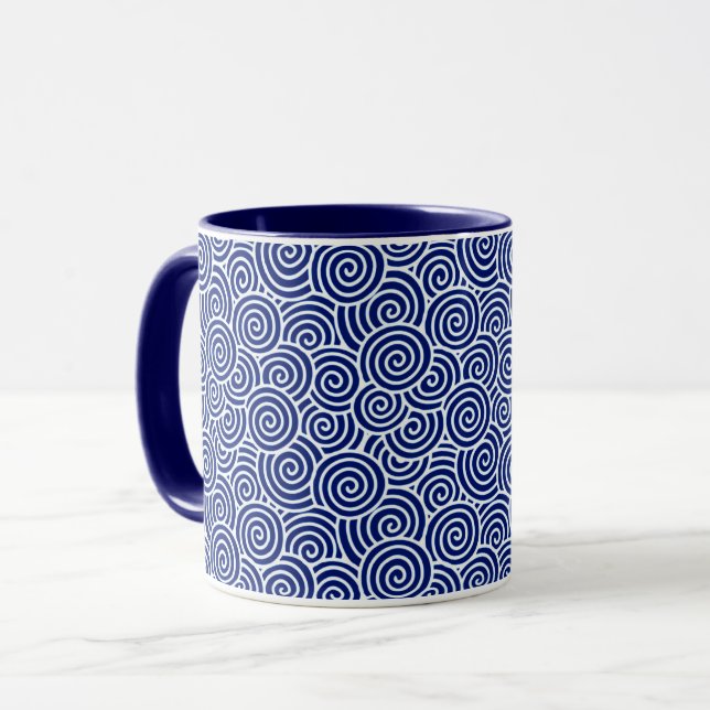 Japanese swirl pattern - navy blue and white mug (Front Left)