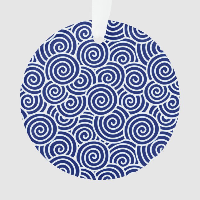 Japanese swirl pattern - navy blue and white ornament (Front)
