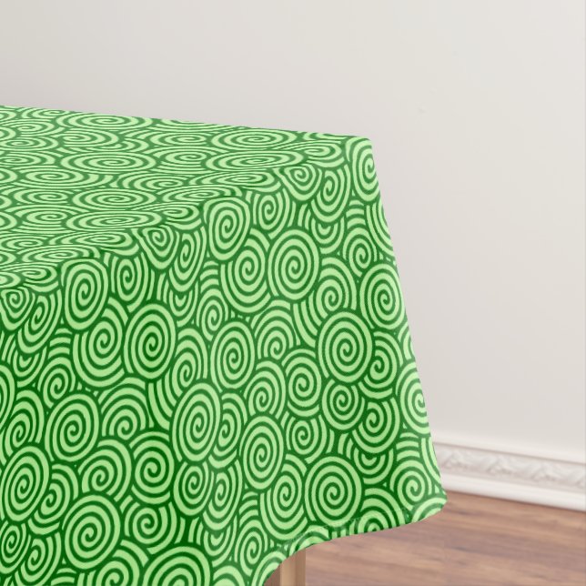 Japanese swirl pattern - pine and lime green tablecloth (In Situ)