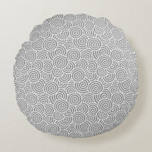 Japanese swirl pattern - silver grey / grey round cushion