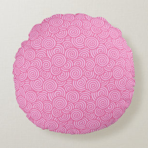 Japanese swirl pattern - soft peppermint pink round cushion