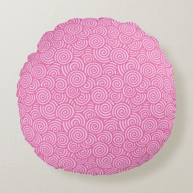 Japanese swirl pattern - soft peppermint pink round cushion (Front)