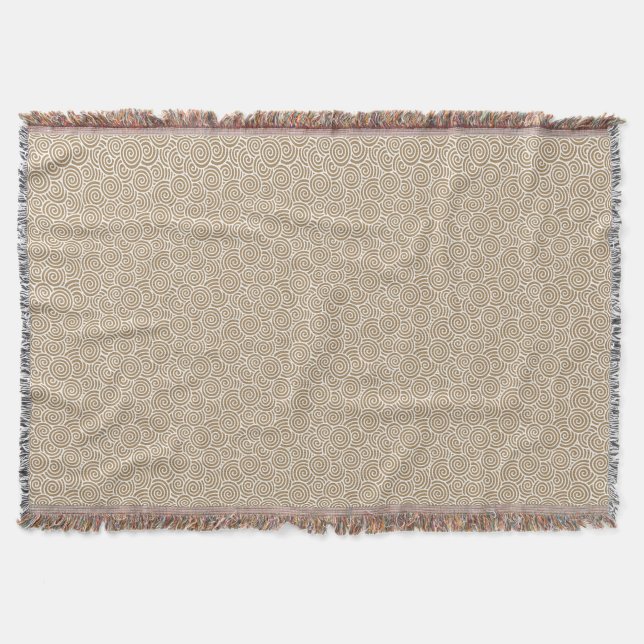 Japanese swirl pattern - taupe tan and white throw blanket (Front)