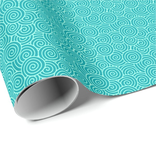 Japanese swirl pattern - turquoise and aqua wrapping paper (Roll Corner)