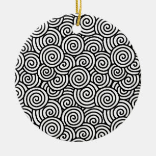 Japanese swirl pattern - white and black ceramic tree decoration