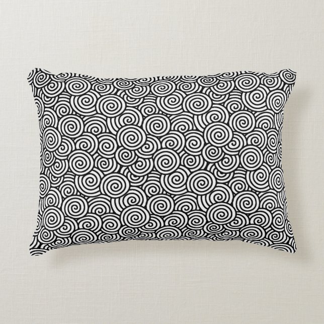 Japanese swirl pattern - white and black decorative cushion (Front)