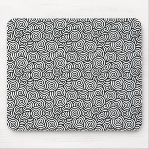 Japanese swirl pattern - white and black mouse pad