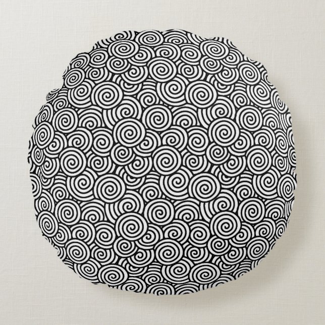 Japanese swirl pattern - white and black round cushion (Front)