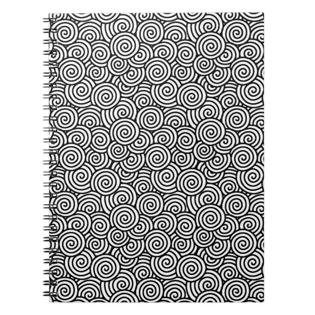 Japanese swirl pattern - white and black spiral notebook (Front)