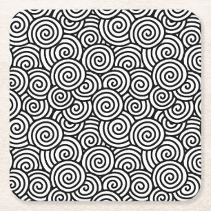Japanese swirl pattern - white and black square paper coaster