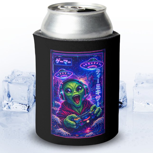 Japanese Synthwave Sci Fi UFO Alien Cool Gamer Can Cooler (Creator Uploaded)