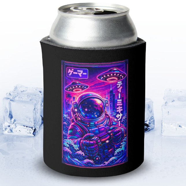 Japanese Synthwave Sci Fi UFO Astronaut Cool Gamer Can Cooler (Creator Uploaded)
