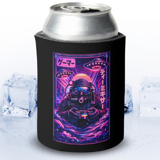 Japanese Synthwave Sci Fi UFO Scuba Cool Gamer Can Cooler
