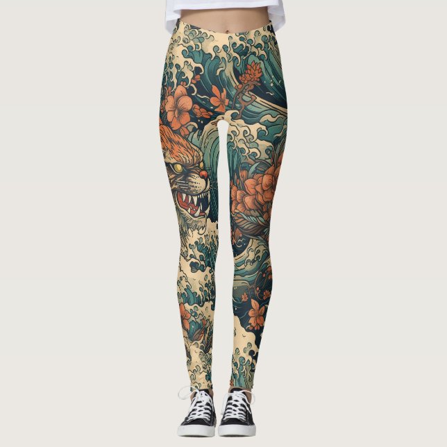 Japanese Tattoo Art Sea Monster Leggings (Front)